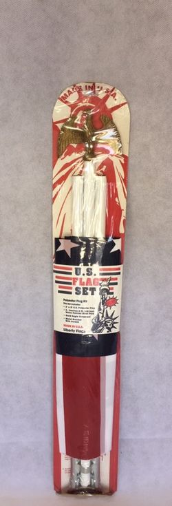 US flag set w/mounting brackets pole and eagle USA made 4th of July