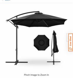 10FT Patio Offset Umbrella - Cantilever Hanging Outdoor Umbrellas w/UV Protection & 8 Ribs & Crank