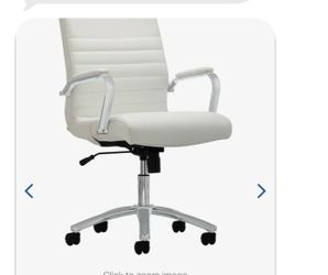 Modern Comfort Mid-Back Office Chair in white leather and silver base