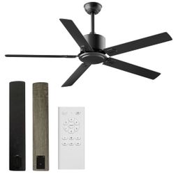 Outdoor Ceiling Fan No Light, 42 Inch Black Modern Ceiling Fan Without Light, Dual Finish 5 Blades,6 Speed, Reversible Quiet DC Motor for Patios, Gara