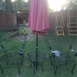 1950s Peacock Wrought Iron Patio Chairs and Table