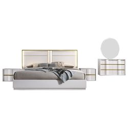 LED White And Gold Trim Lacquer Finish Modern Bed