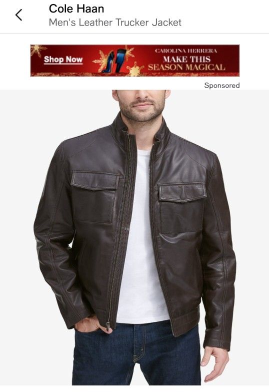 NEW Cole Haan Men's Leather Trucker Jacket