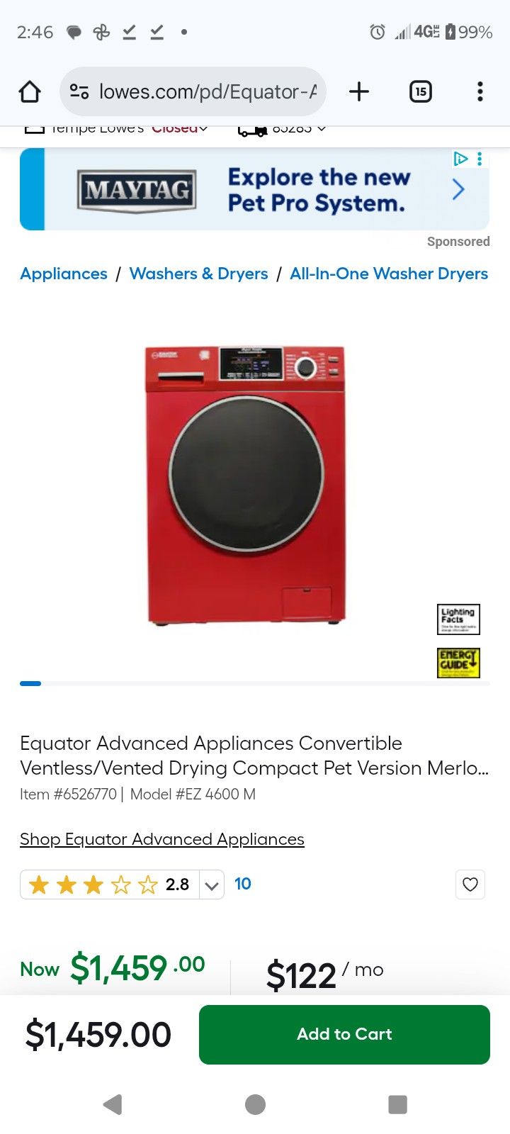 Equator All In One Advanced Washer/Dryer
