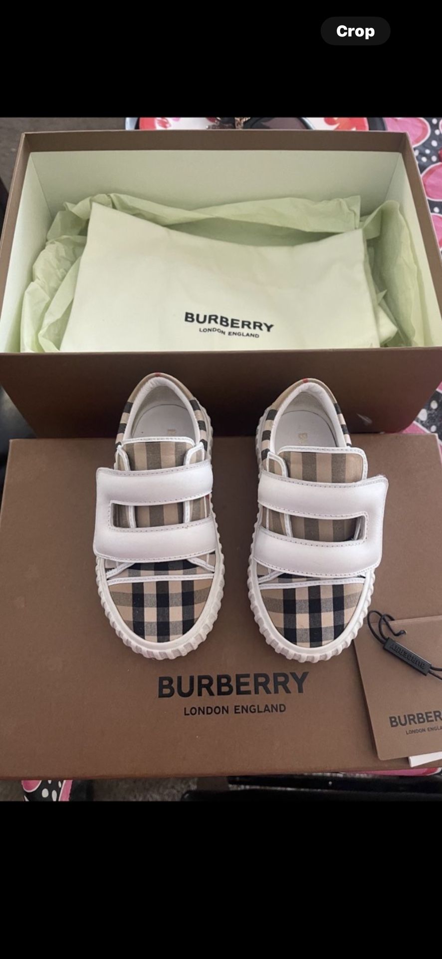 Original Burberry girl shoes, size 7c clean with box and douche bag. Excellent condition lightly has been used.