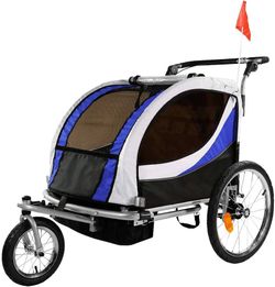 3 in 1 Child Bicycle Trailer Jogger Stroller Kids Baby Bike for 2 Kids