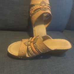 Platform/Wedge Leather Sandals By Patrizia, Size 41, 2-1/4 In Heel