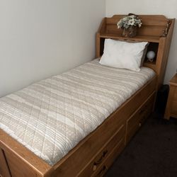 Twin Bed Frame Mirror Dresser Nightstand Set Cabinets