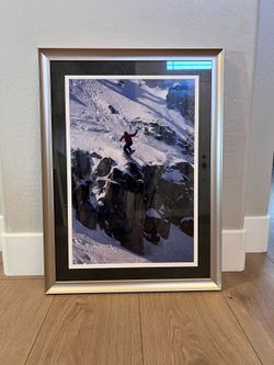 28x21 Glass Matte Silver Framed Snowboarding Mountain Artwork