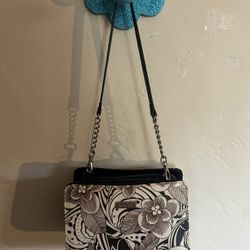Brown and white Floral Purse