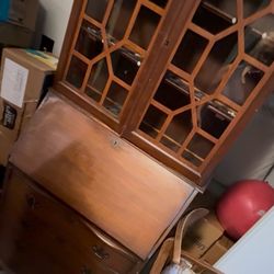 Vintage Wood Secretary Desk with Glass Hutch Price:  $225 OBO