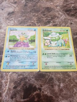 Pokemon shadowless base set non-holo cards, squirtle, bulbasaur