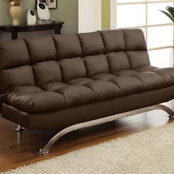 Brand New Dark Brown Leather Futon Sofa  Sleeper Converts Into Bed 