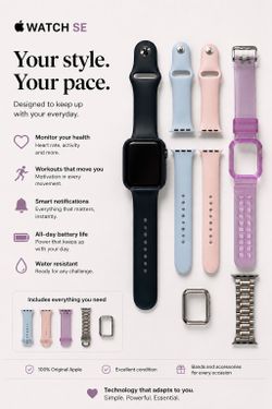 Apple Watch SE 40mm + 4 Bands + Screen Protectors – Like New