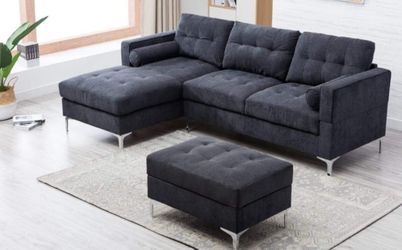New Dark Grey fabric sectional & Ottoman