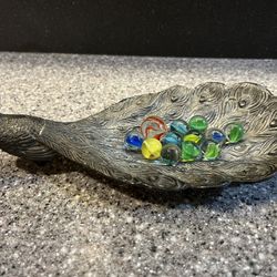 Vintage -Cast Metal Peacock Figurine - Jewelry Tray /Calling Card Dish/ Soap Dish Etc…