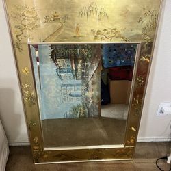 LaBarge Eglomise Chinoiserie Painted Vintage Wall Mirror