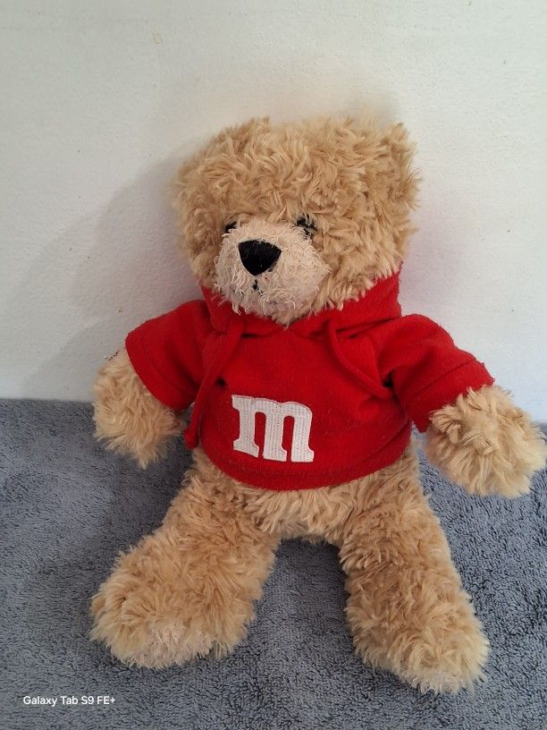 M&M Teddy Bear Plush in Red Hoodie – 14” Stuffed Animal Collectible