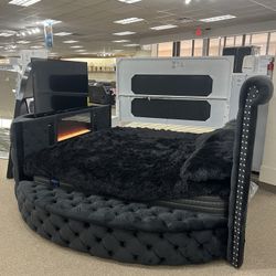 BED FRAME WITH LED FIREPLACE 