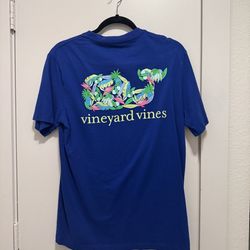 Vineyard Vines Men’s Small Blue Graphic T-Shirt Whale Logo Tropical Print Short Sleeve Tee