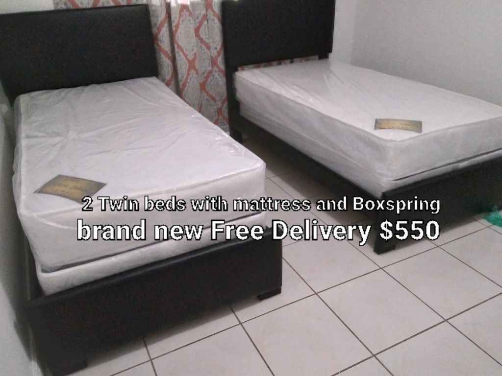 $550 For 2 Twin Beds With 2mattress And 2boxspring Brand New Free Delivery 🤴Available In Black Or White or gray