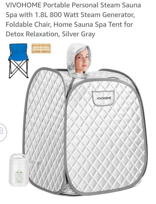Portable Personal Steam Sauna Spa with 1.8L 800 Watt Steam Generator, Foldable Chair, Home Sauna Spa Tent for Detox Relaxation, Silver Gray