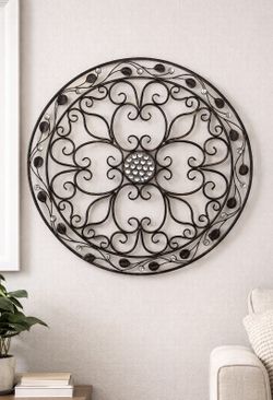 Round Metal Scroll - Crystal Accents 26”