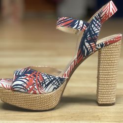 Jessica Simpson Palm Print Summer Block Heels 