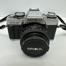 Vintage Minolta XG-M SLR 35mm Film Camera With 3 Lenses Flash And Case