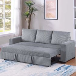 Brand New Grey Corduroy Sofa w Pull Out Sleeper 