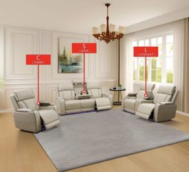 SALE🚀3 Pcs Beige  Power Recliner W/Led lights / 8 Cup Holders / USB Ports