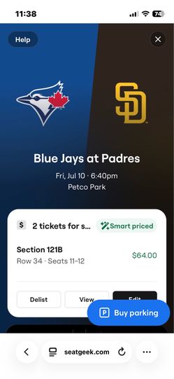 Padres/ blue Jays Friday night tix