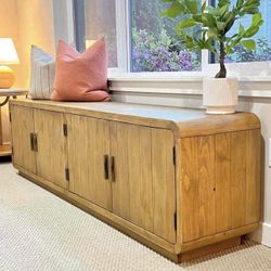 Free Delivery, NEW, Solid Pine Wood Rustic Blonde Media TV Storage Cabinet Sideboard (Retail $2,000)