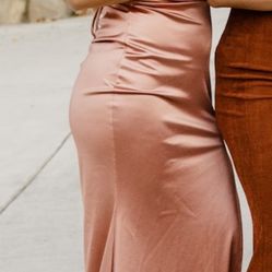 Long Silk Pink Champagne Dress
