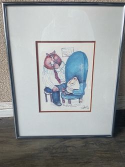 Vintage 1984 Cat Psychologist Framed Print – Freud & Jung Humor – 20” x 16”