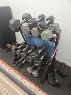 Weights/Dumbbells with rack and light bench