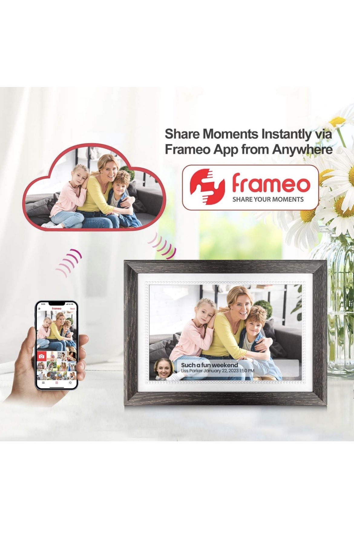 Jazeyeah Digital Picture Frame, 10.1 Inch Frameo Smart WiFi Electronic Photo Frame Slideshow with Built-in 32GB Storage, 1280 x 800 IPS HD Touch Scree
