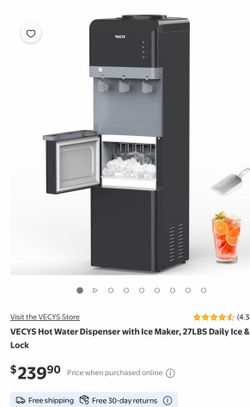 VECYS 3 in 1 Water Dispenser with Ice Maker, Hot and Cold Water Supply, Ideal for Home and Office, Black