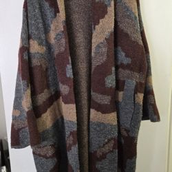 ZARA Knit Jacouard Open Coat Front Welt Pockets - ZARA Wool Cardigan Size M Oversized
