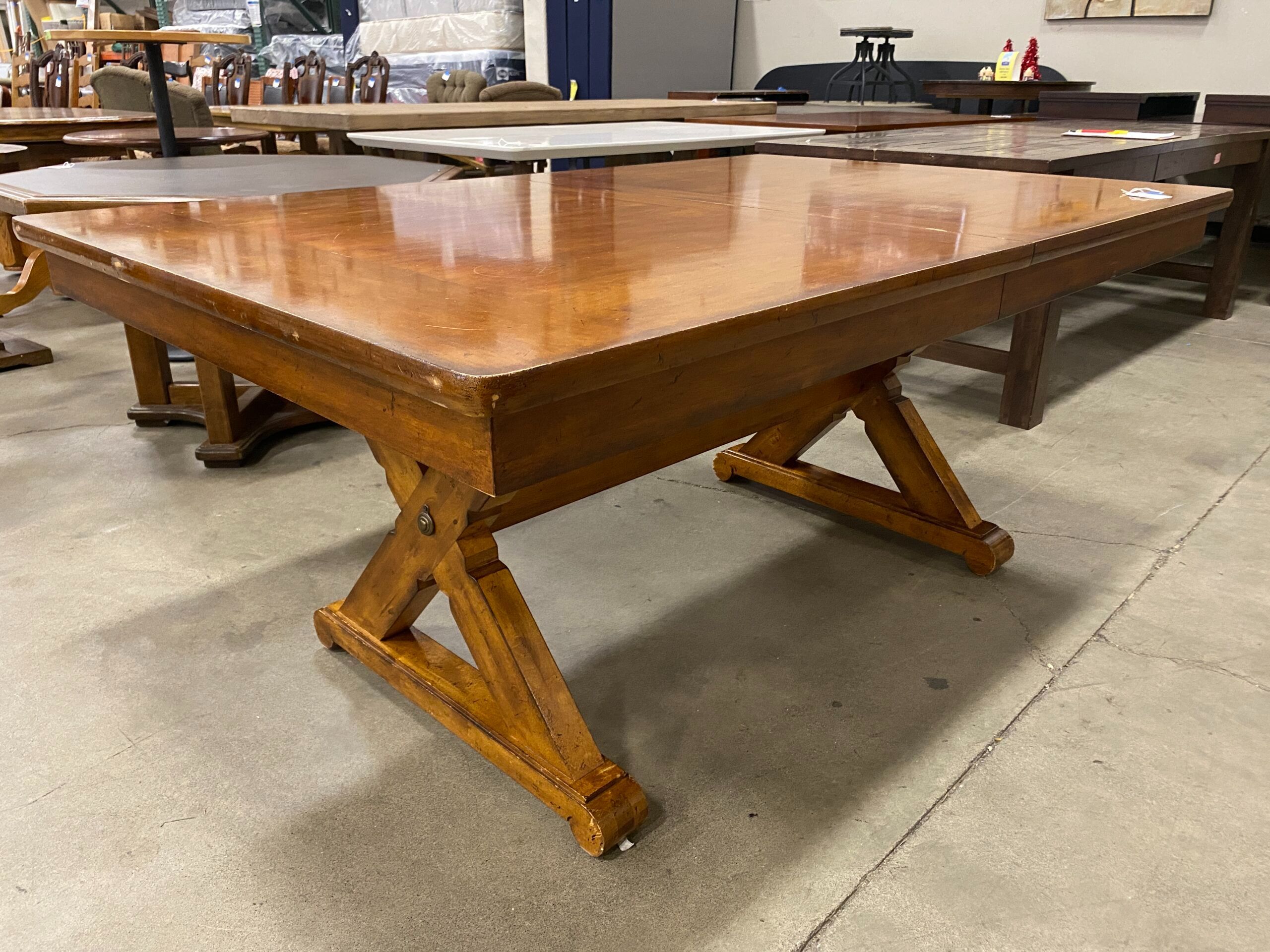 Glossy Finish Solid Wood X-Leg Dining Room Table