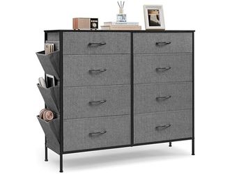8 Dresser for Bedroom, Chest Side Pockets, Drawer Dividers, Fabric Storage Organizer for Closet, 13.8 x 42.1 x 36.6 Inches, Charcoal Slate Grey ULTS82