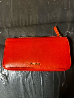 Fossil Red/orange Leather Zip Wallet