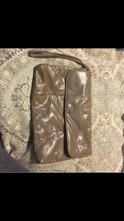 Tan wristlet clutch