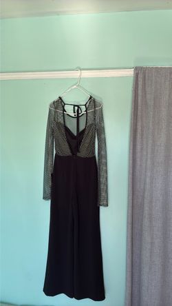 Black Rhinestone Mesh Long Sleeve Jumpsuit
