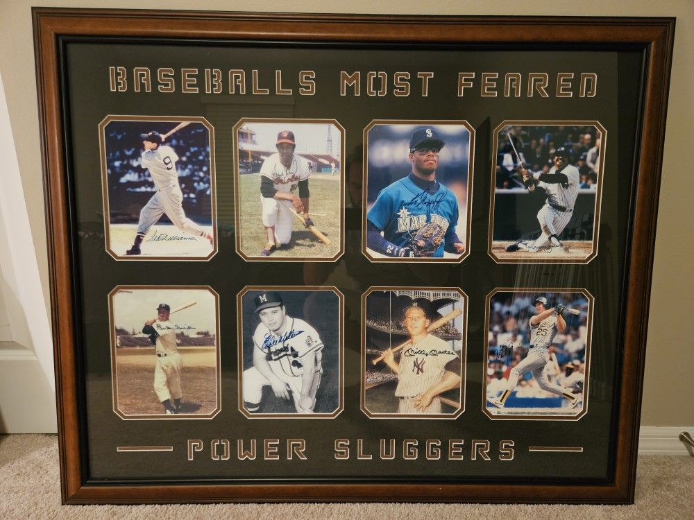 Framed Collection Of Autographed Photos From MLB Legends