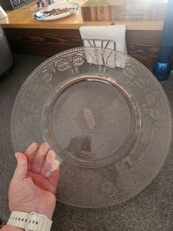 Pink Glass vintage  Plate with Etched Border