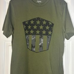 Olive Green Camo Stars & Stripes Graphic Tee – Casual Military Style