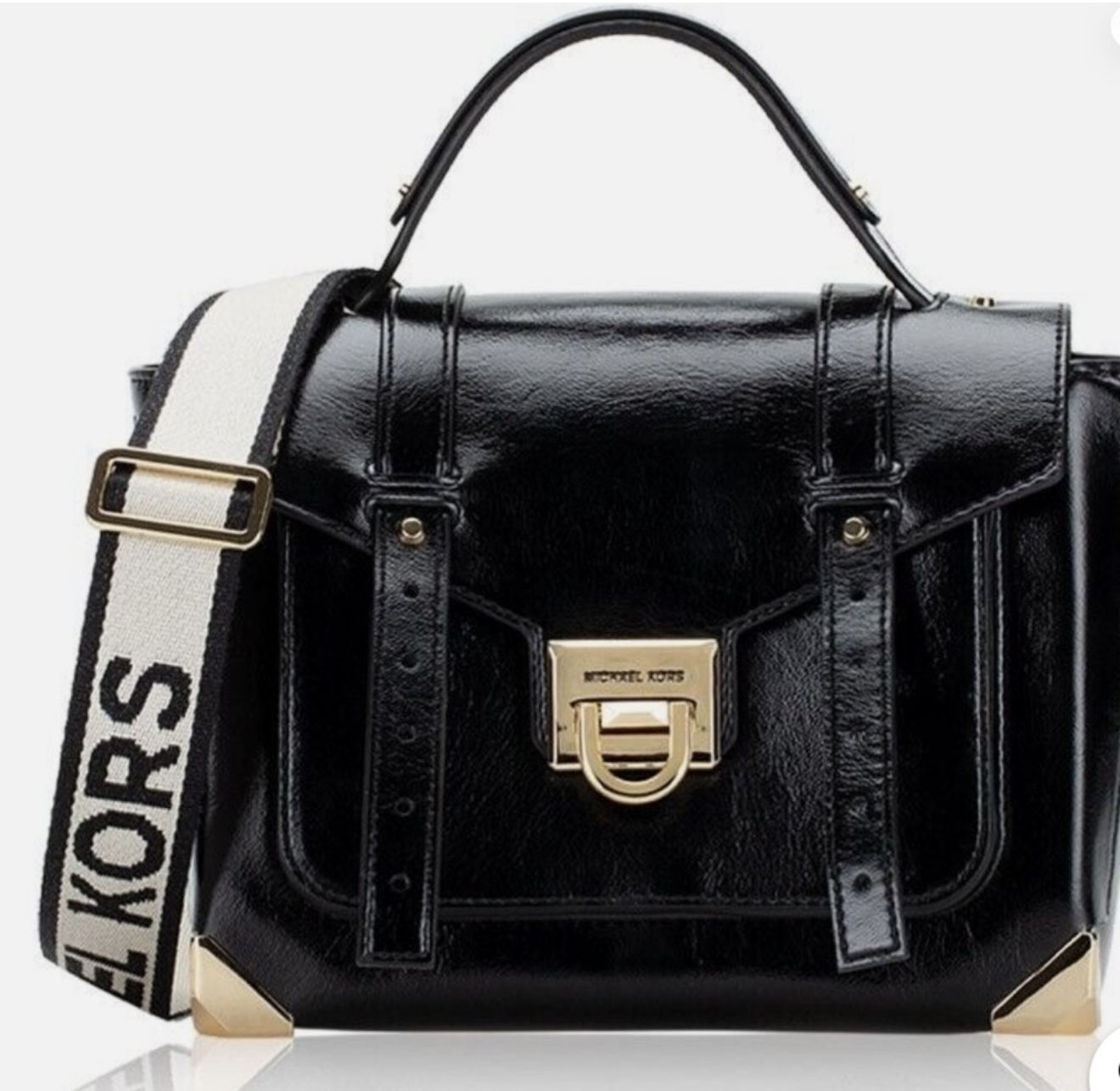 NWT Michael Kors Manhattan Medium Leather Satchel, Metallic Black