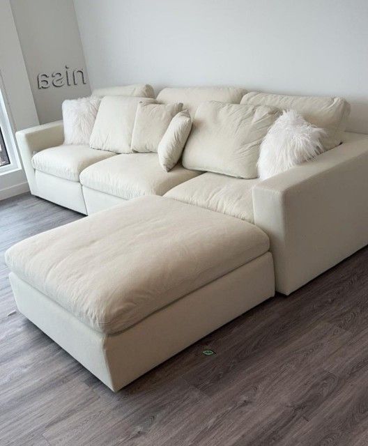 Cozy Velvet Cloud Modular Down Filled Overstuffed Reversible Cream 4-PIECE Sectional