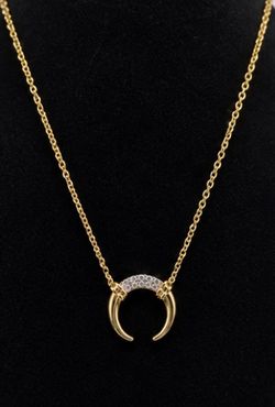 Natural Diamond 10k over 925 Crescent Necklace